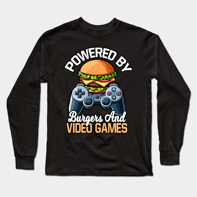 Powered By Burgers And Video Games Long Sleeve T-Shirt by MoDesigns22 